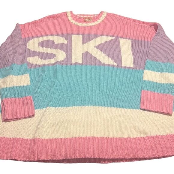 Show Me Your Mumu Ski In Pastel Cable Knit Oversized Sweater Size 2X NWT - Picture 6 of 13